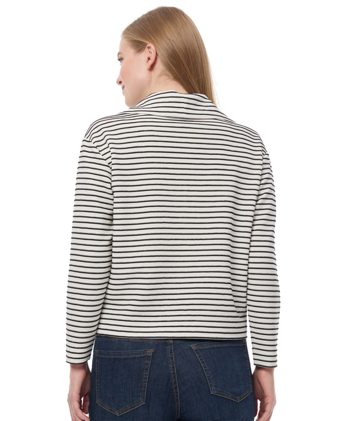 Jones New York Women's Metallic-stripe Quarter-zip Top In Jones Black,silver