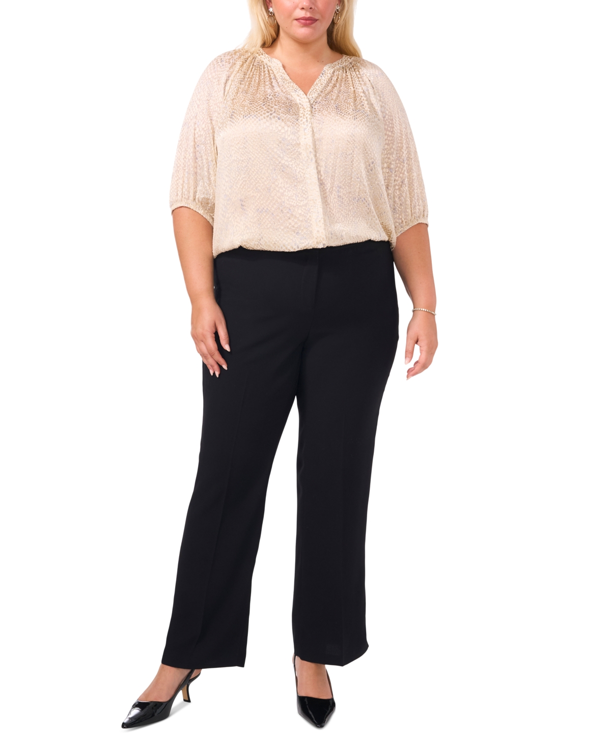 VINCE CAMUTO PLUS SIZE PRINTED SPLIT-NECK BUTTON-FRONT BLOUSE, CREATED FOR MACY'S 
