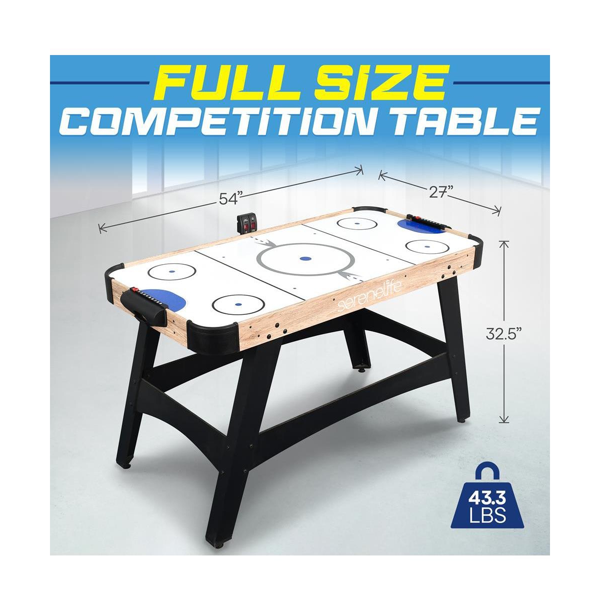 SereneLife Air Hockey Table with Digital Led Scoreboard, 12V Fan Motor, and Pucks