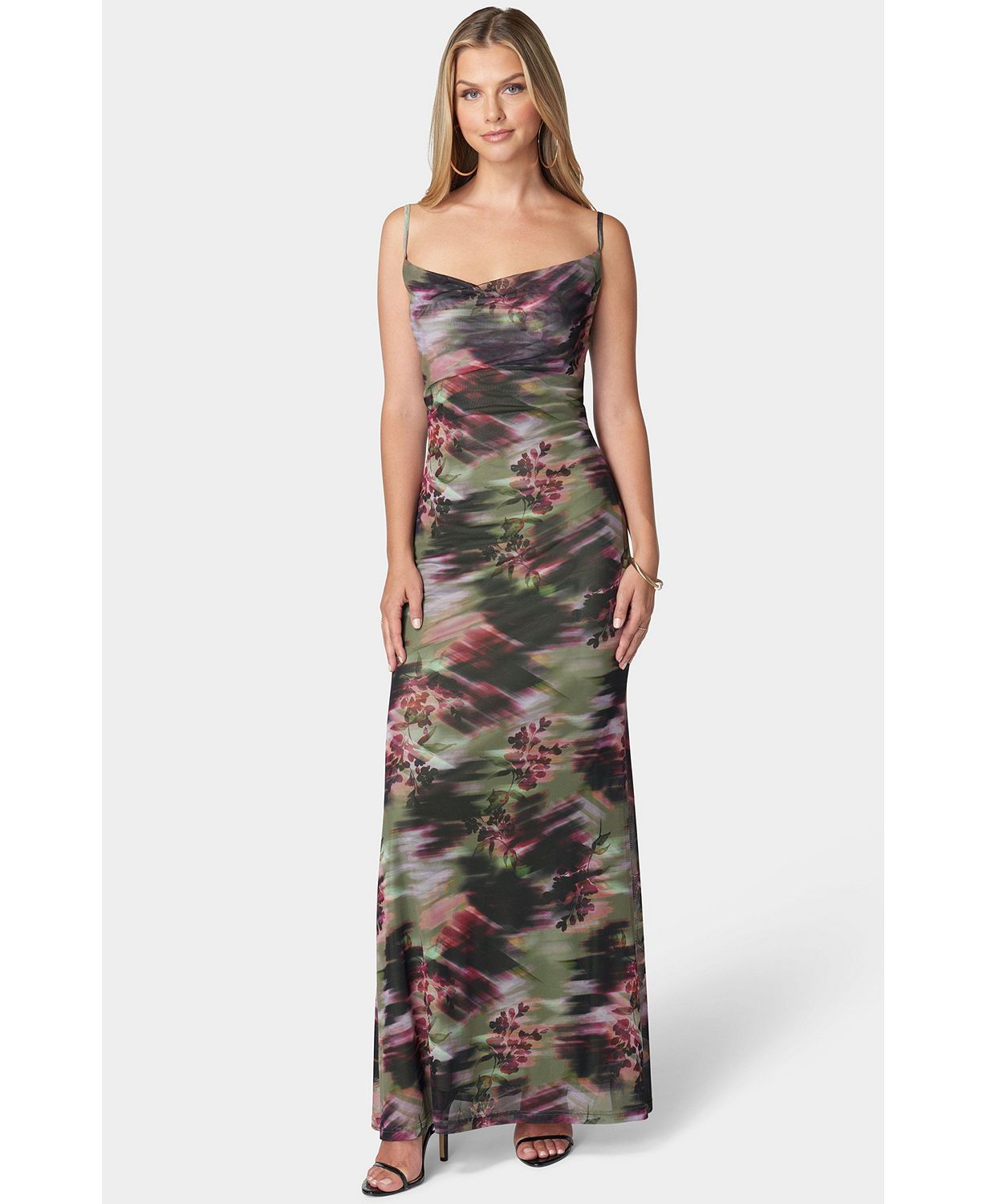 Women's Printed Mesh Cowl Gown
