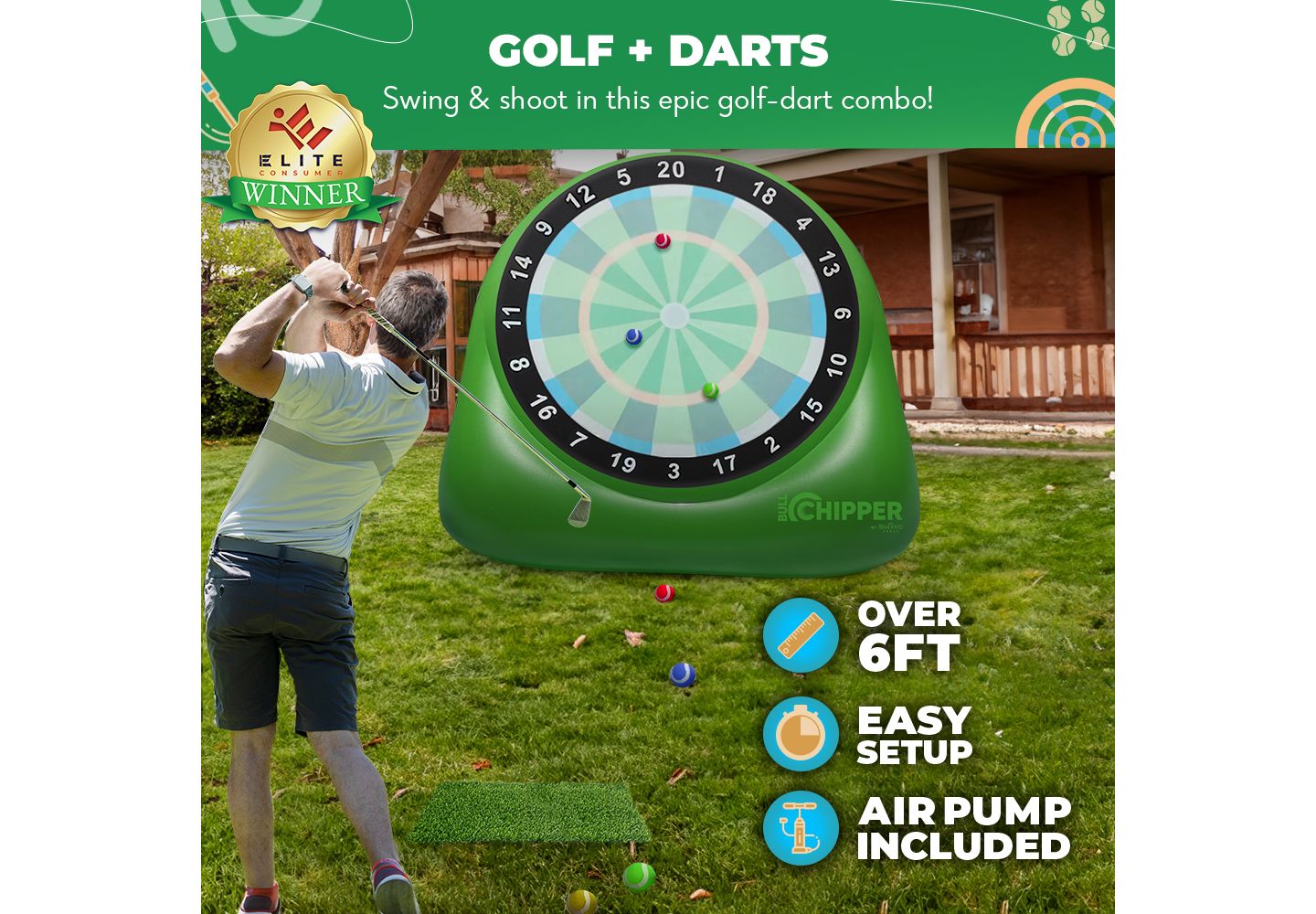 Детская игрушка SWOOC Bull Chipper Over 6Ft Tall Golf and Darts Lawn Game, For 2 to 8 Players, Ages 5+ — фото 4