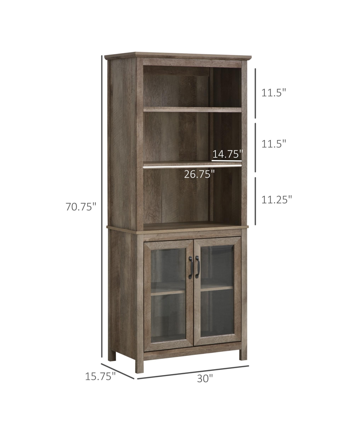 Homcom Bookcase Storage Hutch Cabinet w/ Adjustable Shelves, Glass Doors, Natural