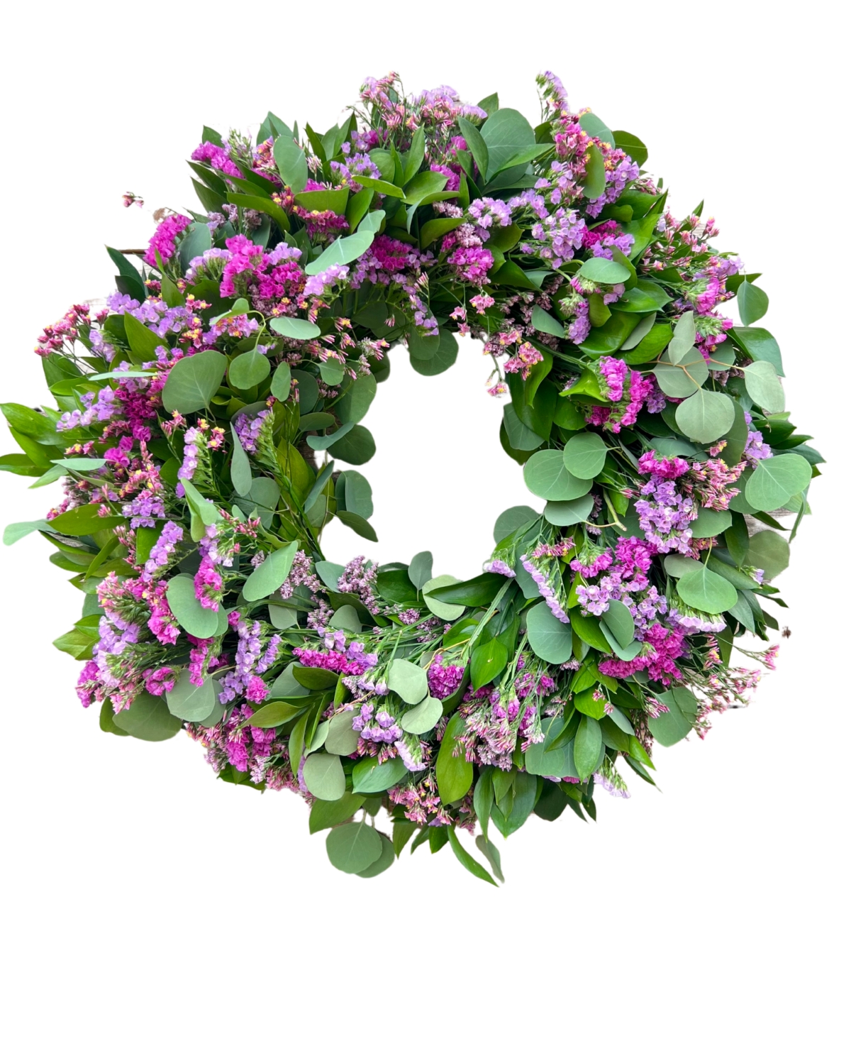 Shades of Pink Silver Eucalyptus, Misty and Staice Real Wreath 22"