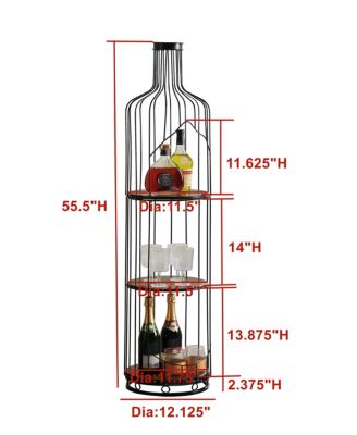 Tall Wine Bottle Shaped Stand with Shelf, Freestanding Floor Wine Rack Holder, Liquor Bar Shelves Storage Organizer - Black Oak