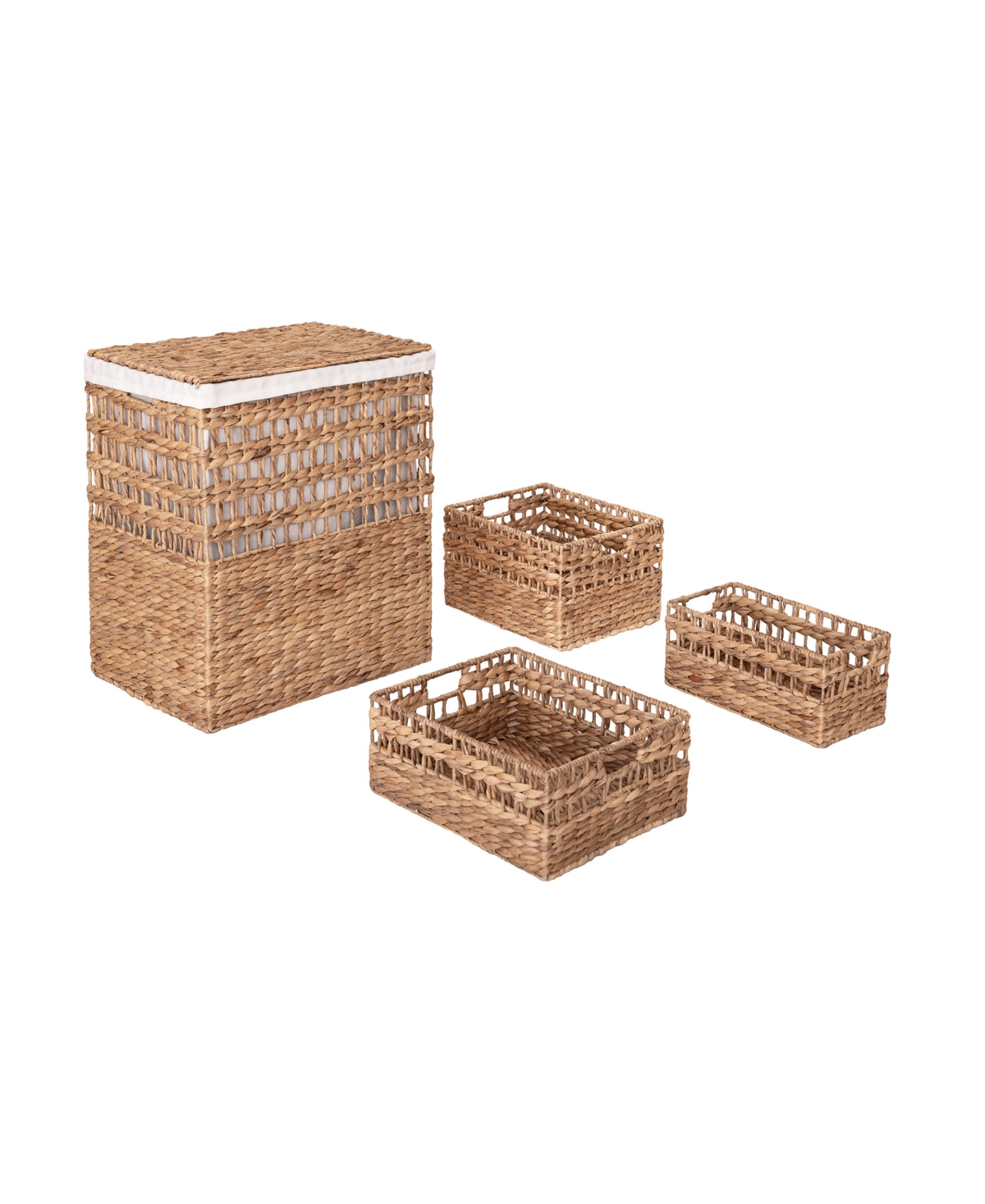 4-Piece Water Hyacinth Laundry Hamper and Basket Set - Natural