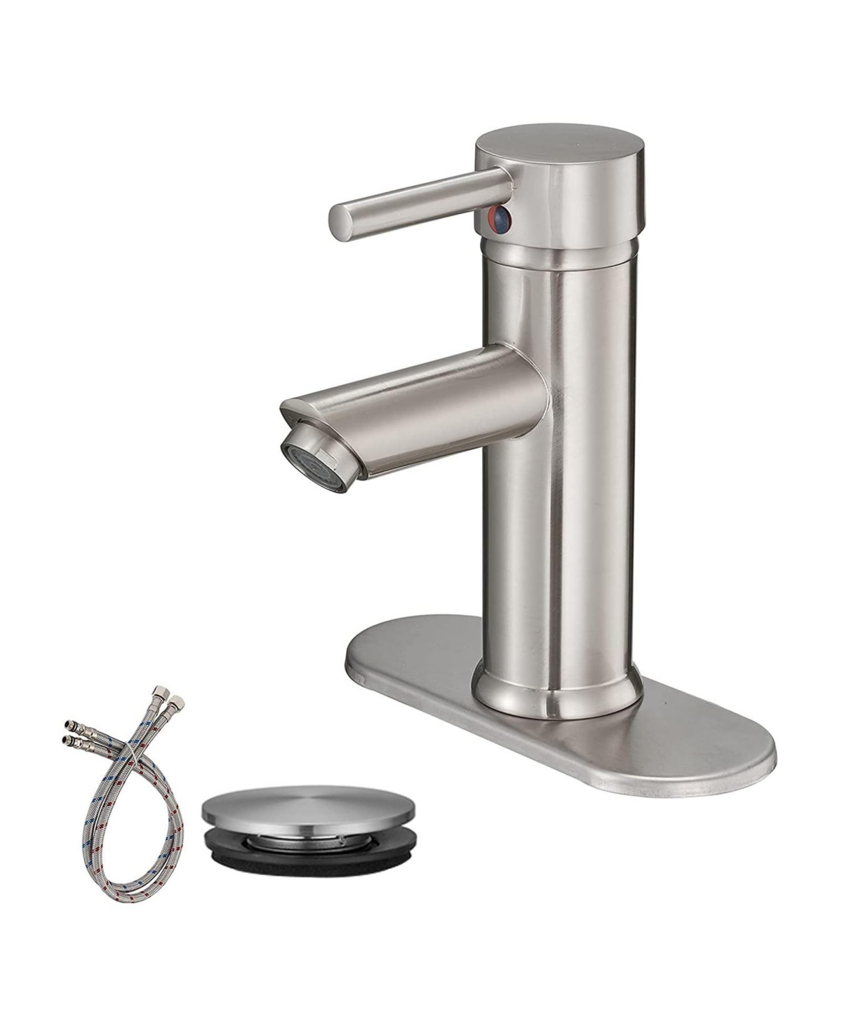 Brushed Nickel Bathroom Faucet Single Hole Single Handle Aerator Spout Saving Water Lavatory Vanity Sink Faucet Matching Pop Up Drain with