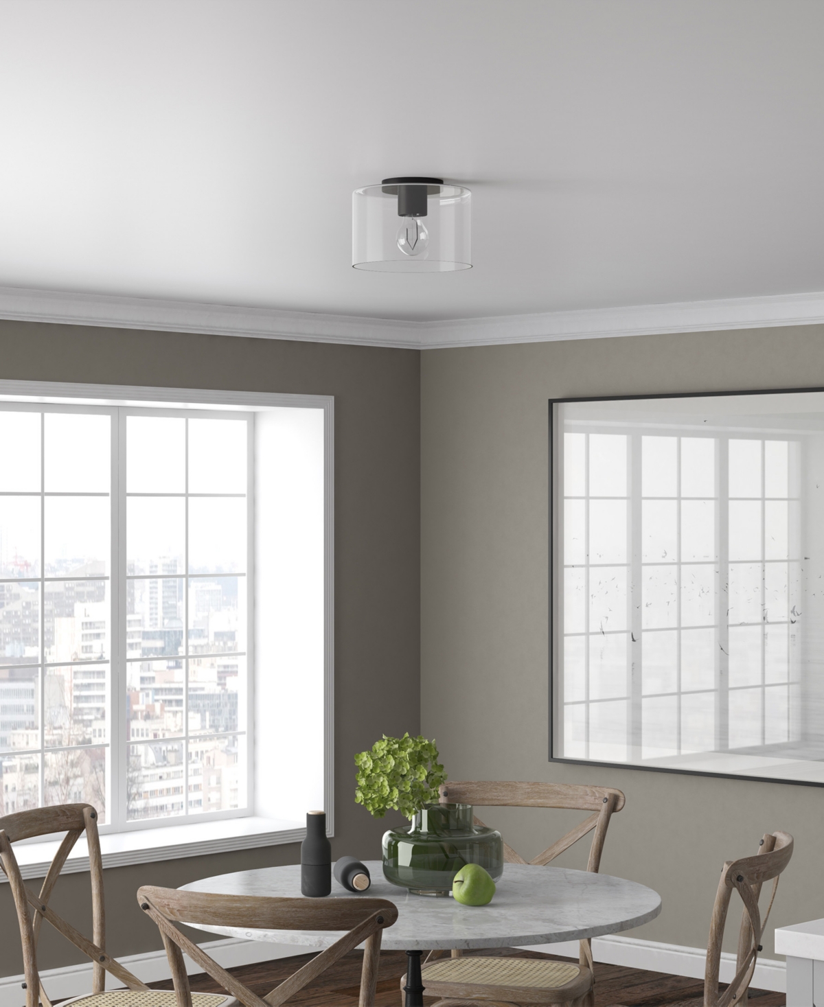 Hudson & Canal 10" Metal Henri Wide Semi Flush Mount In Mattle Black