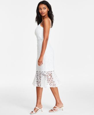 Women's Floral-Lace V-Neck Sleeveless Midi Lace Dress