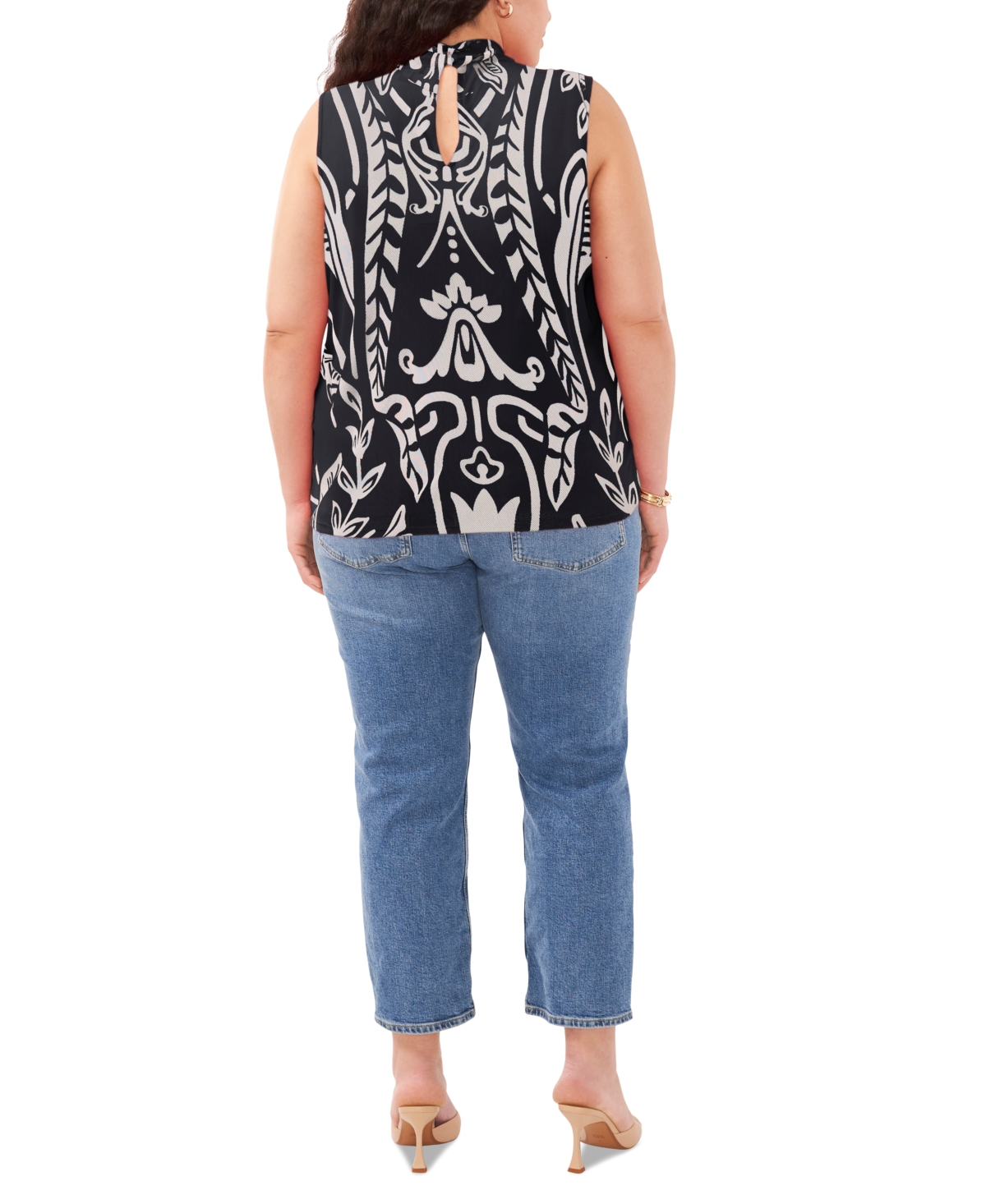 Vince Camuto Plus Size Printed Mock Neck Sleeveless Top, Created for Macy's