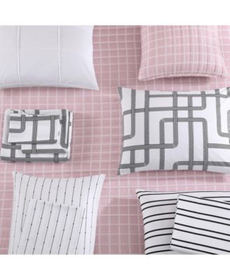 Woven Grid Microfiber Pink 3 Piece Quilt Set-Full/Queen