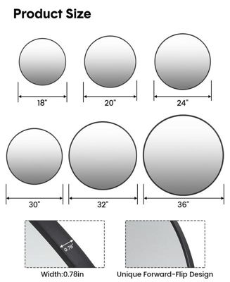 30 inchRound Mirror for Wall, Black Metal Frame Circle Mirror, Round Bathroom Mirror for Wall Decor, Round Wall Mirror for Entryway, Vanity, Bedroom, Easy to Install