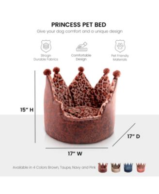 Dream Black Label Leopard Print Crown Dog Bed - Washable Round Cat Bed, Elegant Royal Design Indoor Cuddler Pet Beds for Puppy and Kitten