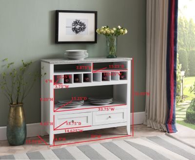 White With Marble Finish Buffet Display Console Table With Wine Storage