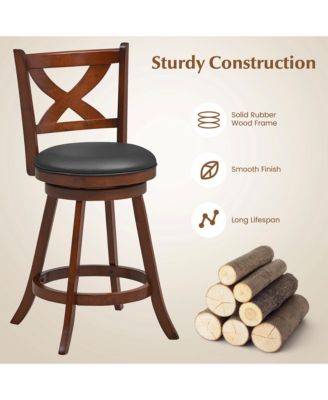 Set of 2 Rubber Wood 24'' Classic Counter Height Swivel Chairs for Kitchen Pub Bar Stools