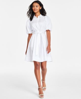 KARL LAGERFELD PARIS - Women's Puff-Sleeve Tied Shirtdress
