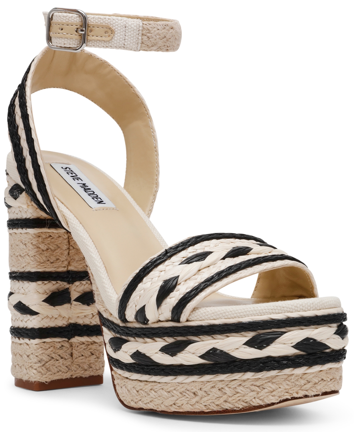 Steve Madden Women's Luccie Platform Raffia Dress Sandals In Black Multi Jute
