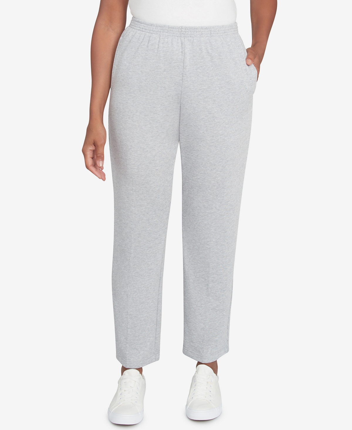 Alfred Dunner Petite Stockbridge Pull-on Corduroy Flat Front Average Length Pants In Grey