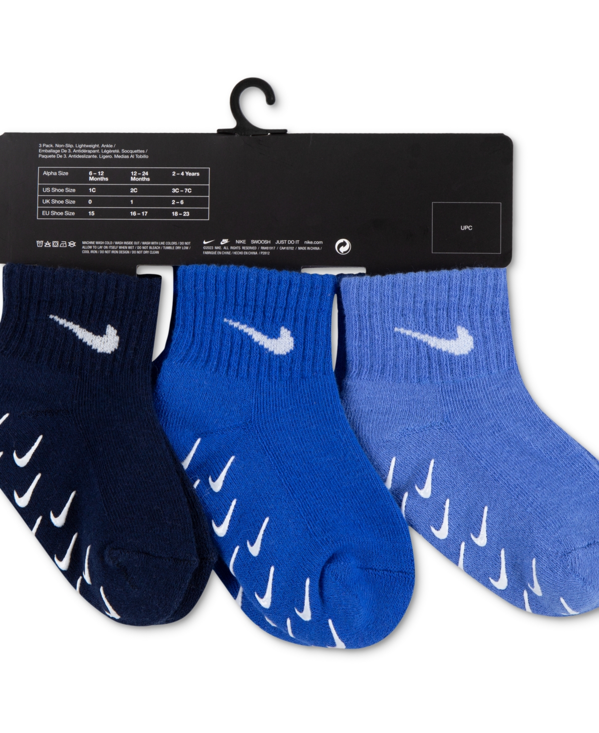 Nike Baby And Toddler Logo Gripper Ankle Socks, 3 Pack In  Polar