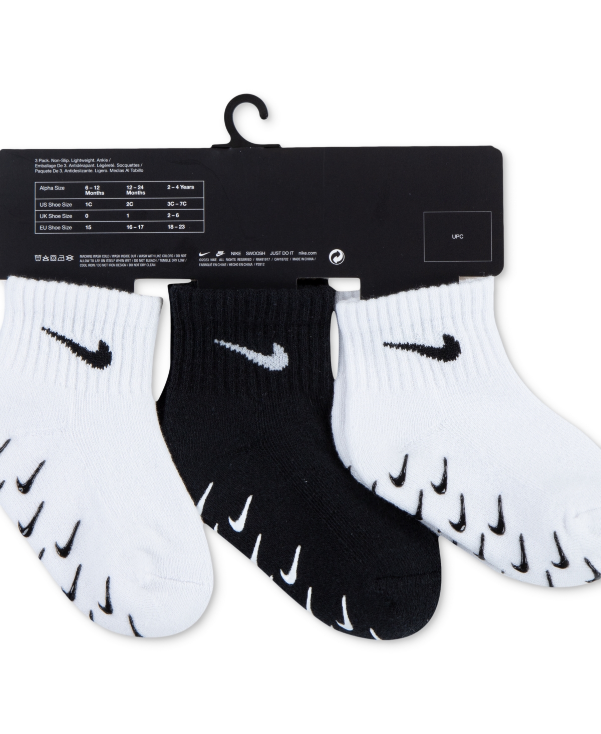 Nike Baby And Toddler Logo Gripper Ankle Socks, 3 Pack In White