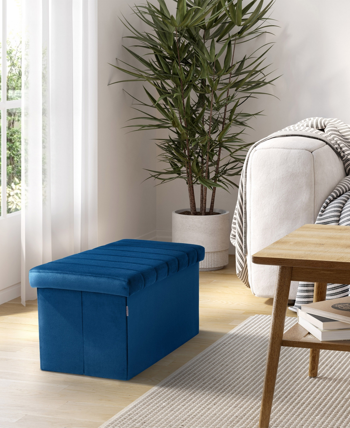 Seville Classics Tufted Storage Trunk Ottoman In Blue