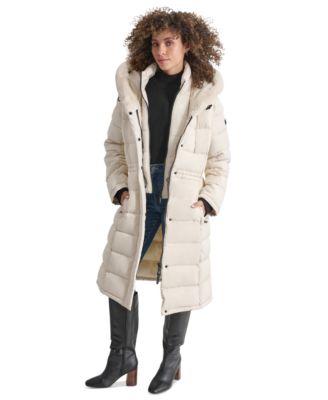 DKNY - Women's Faux-Fur-Trim Hooded Bibbed Puffer Coat