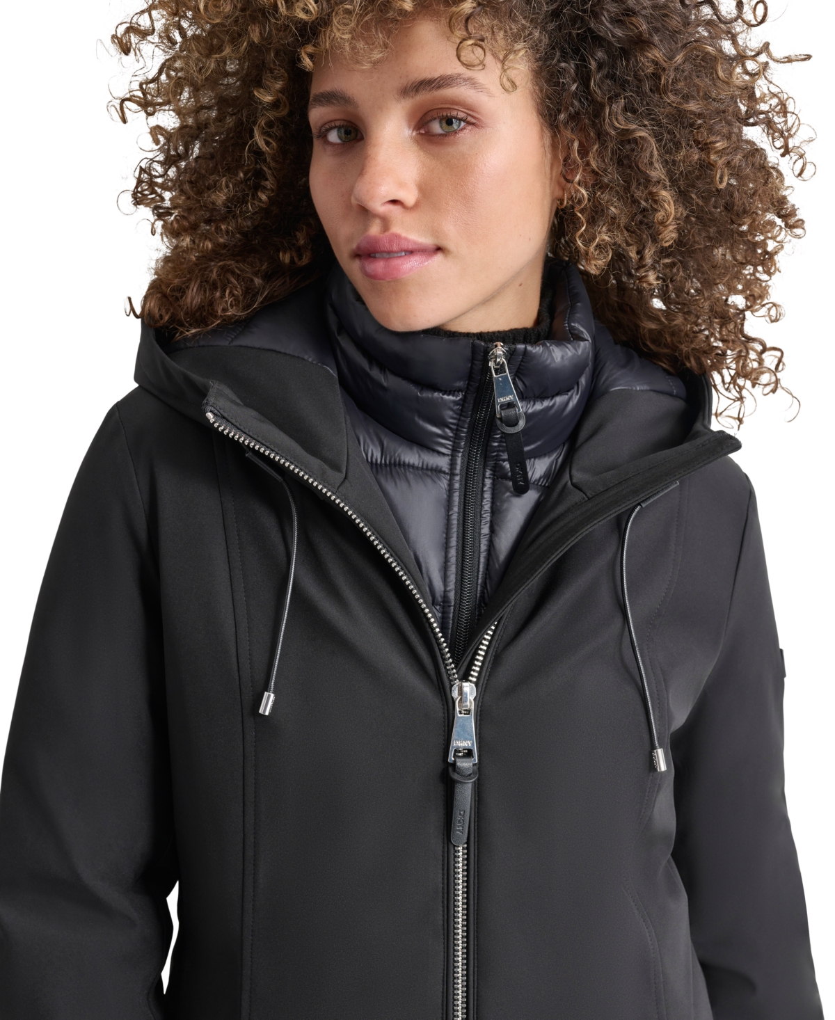 Dkny Womens Hooded Bibbed Zip-Front Puffer Coat