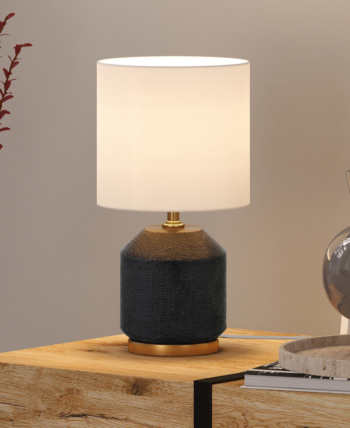 Hudson & Canal 15" Ceramic Esther Mini Lamp In Matte Black,antique Brass