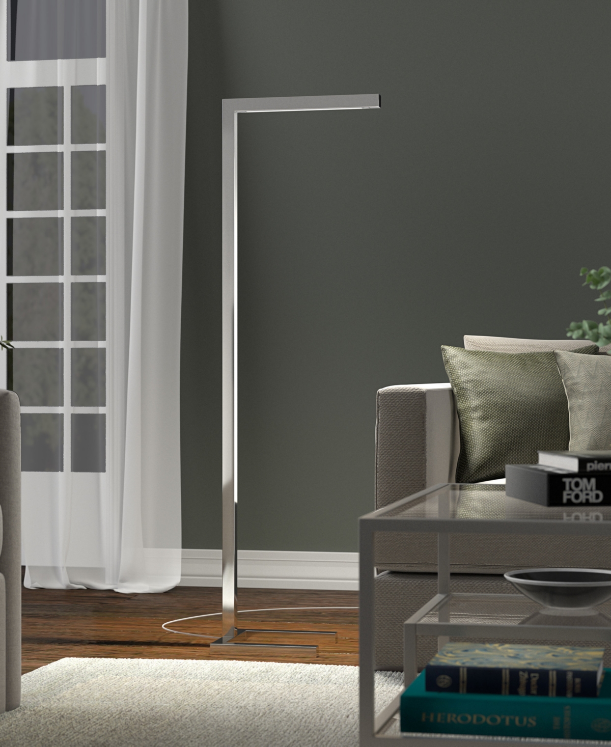 Hudson & Canal 52" Metal Malin Tall Integrated Led Floor Lamp In Polished Nickel