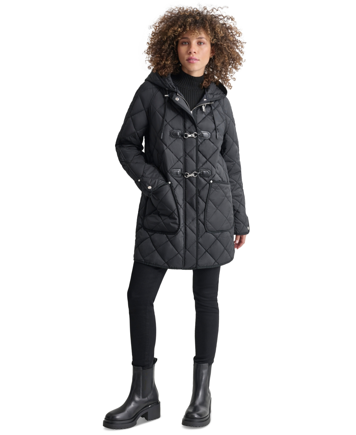 Dkny Women's Hooded Toggle Quilted Coat