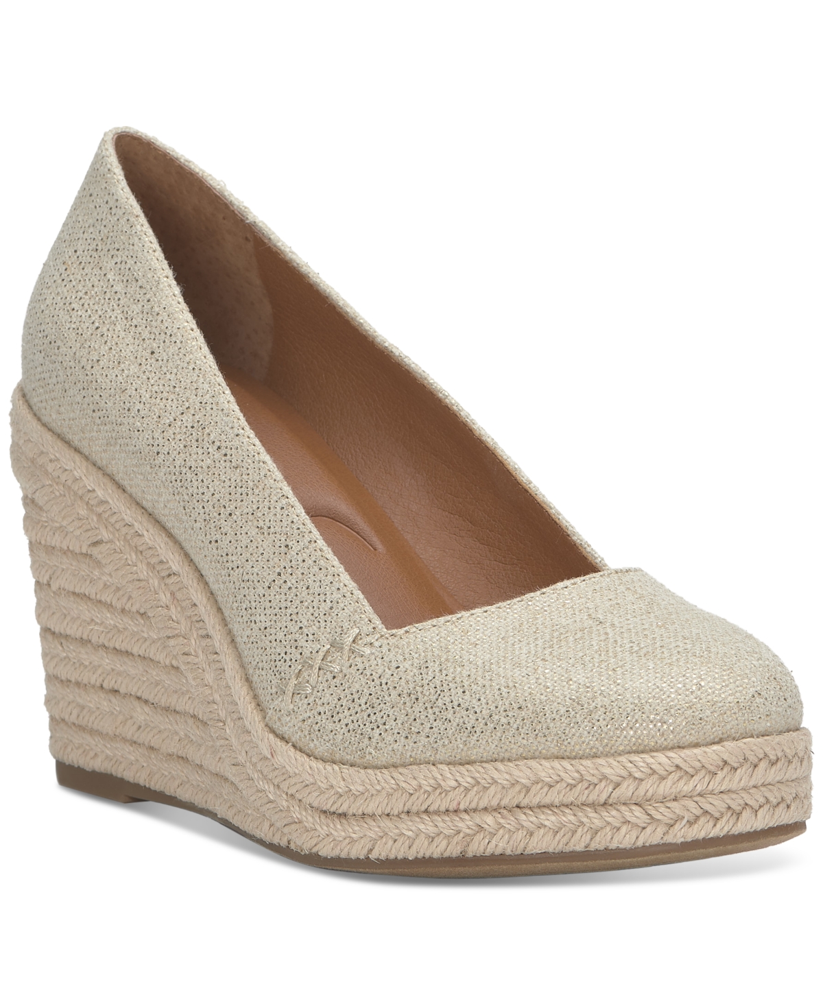 Shop Lucky Brand Women's Imula Platform Espadrille Wedges In Natural,platino Metallic Canvas