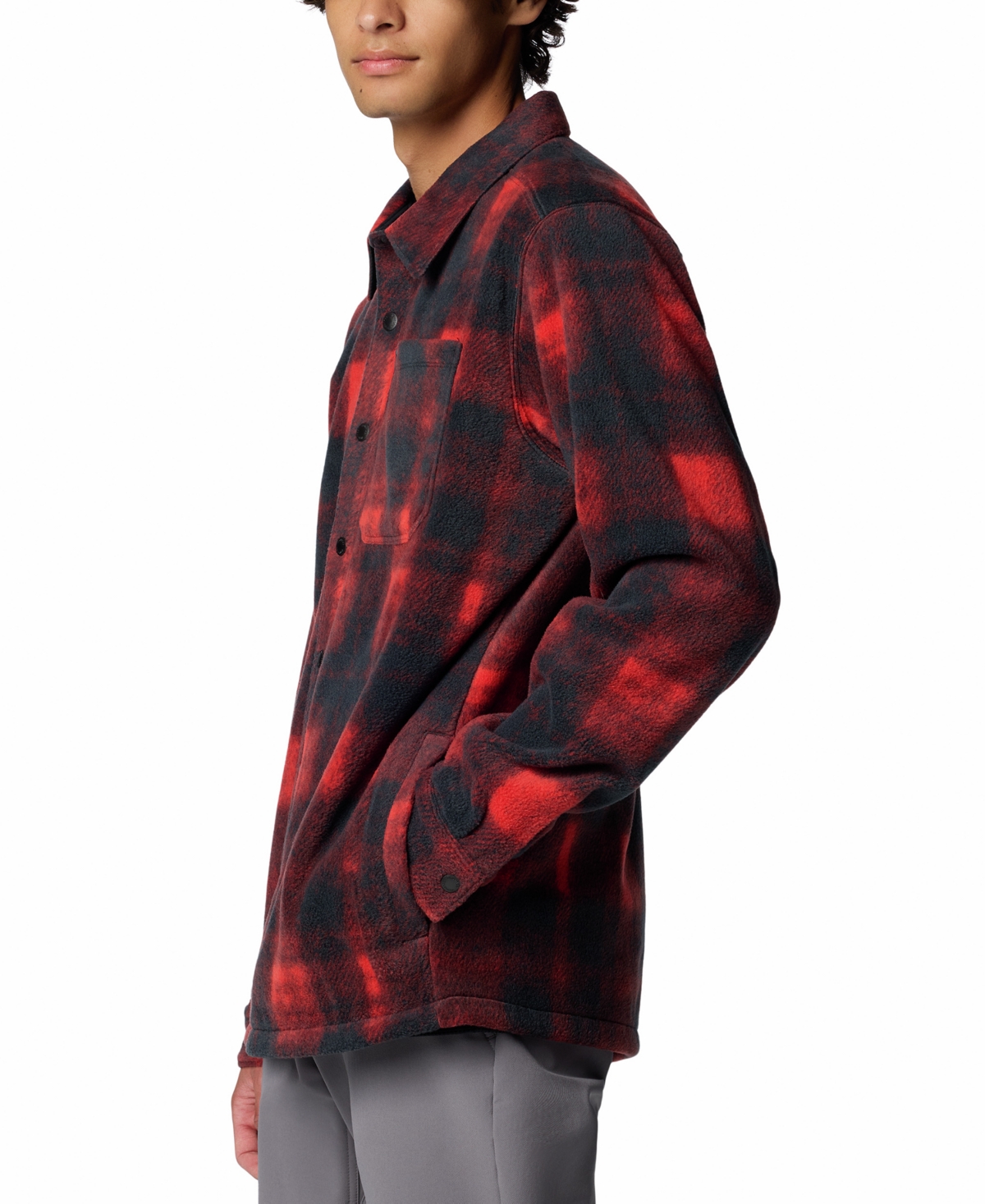 Columbia Men's Steens Mountain Ii Plaid Fleece Shirt Jacket In Sail Red Omblur