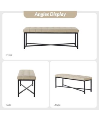 Anahli 50.5'' W Modern Genuine Leather Bench with Button-tufted and Metal Legs