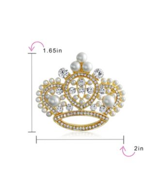 Large Fashion Crystal White Simulated Pearl Queen Crown Brooch Pin