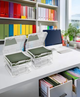 Set of 6 Wide Hanging File Organizer Bin Clear Plastic Stackable for Document Storage
