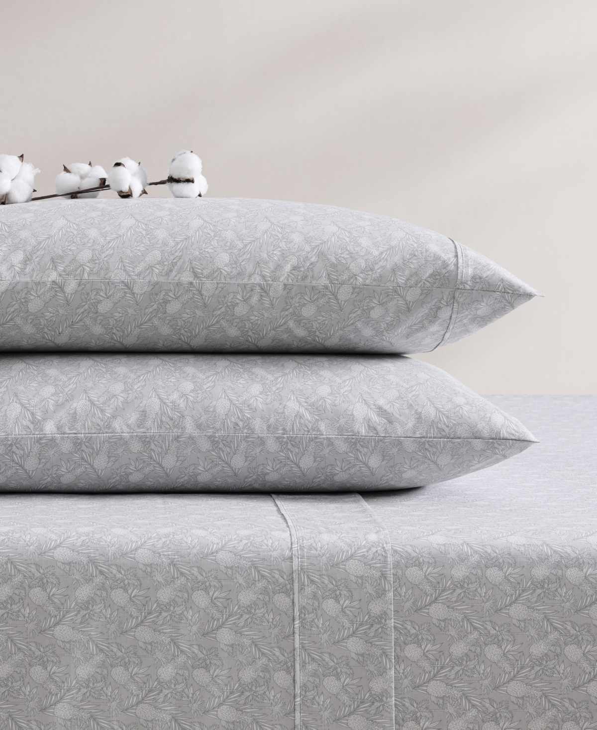Tommy Bahama Cotton Percale 4 Piece Sheet Set, Queen In Lunar Rock Pineapple