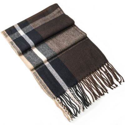 Men's Scarf Soft Knit Winter Scarves Plaid Striped or Solid Neck Covering Long Warm Stylish