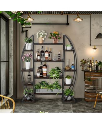 Industrial Curved Oval Bookshelf Metal Multi-tiered Flower Pot Rack Garden Stand