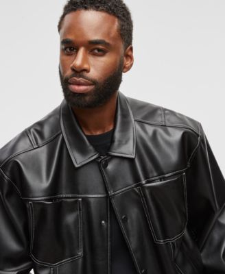 Men's Faux-Leather Trucker Jacket, Exclusively at Macy's
