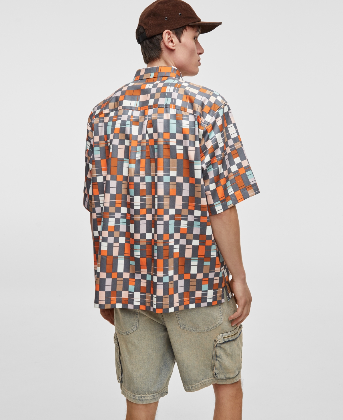 MODE OF ONE MEN'S RETRO CHECK SHORT-SLEEVE BUTTON-FRONT SHIRT, EXCLUSIVELY AT MACY'S 