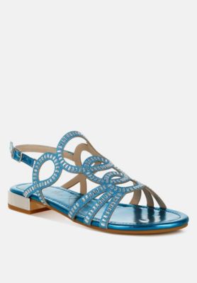 Women's Jisters Cut Out Detail Rhinestone Flat Sandals