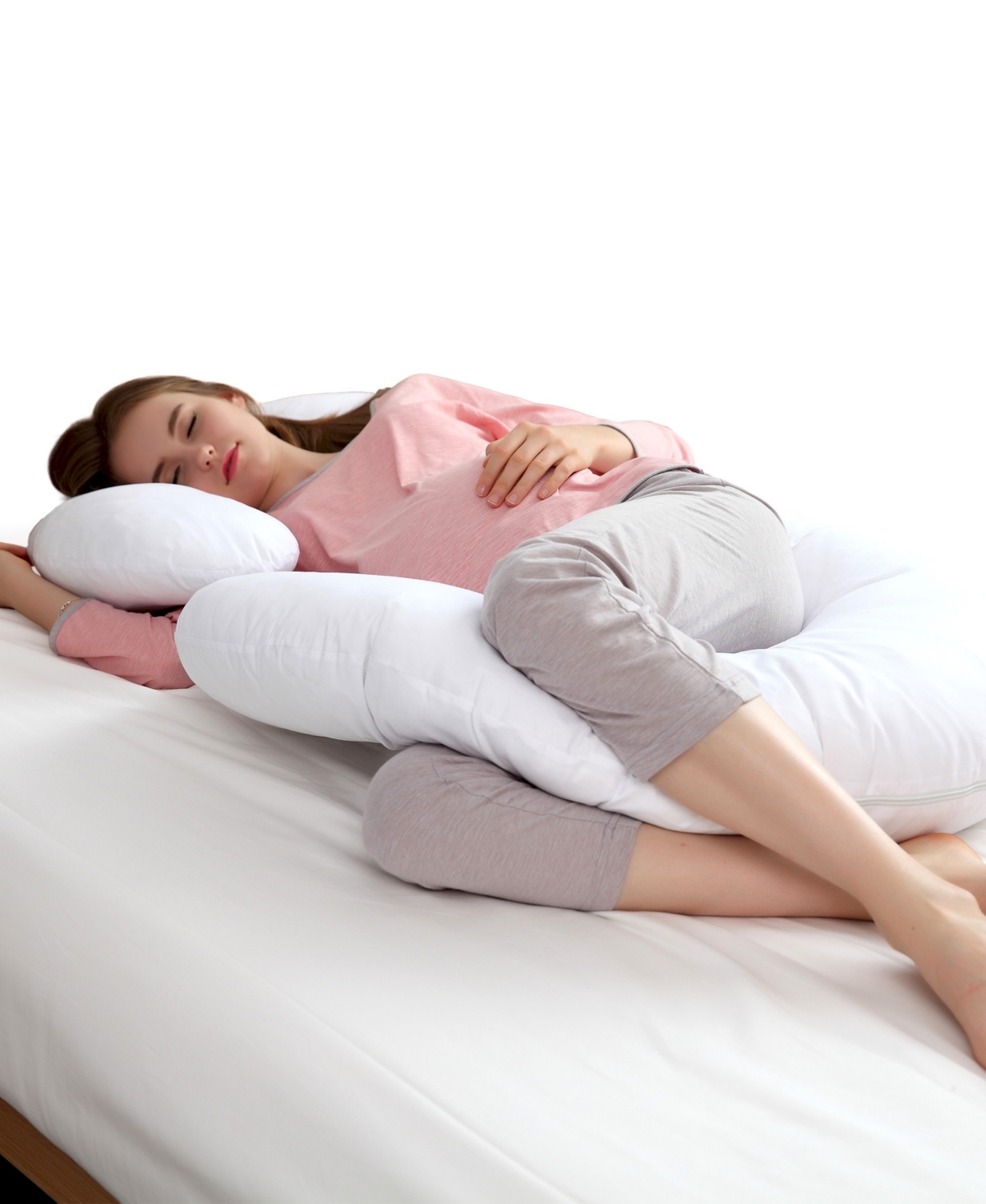 Cheer Collection Natural Kapok J Shape Pillow, 52" X 28" In White