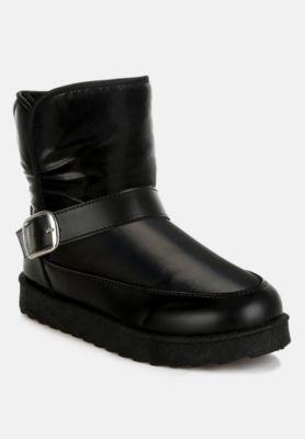 Womens Jammy Buckle Strap Puffy Ankle Boots
