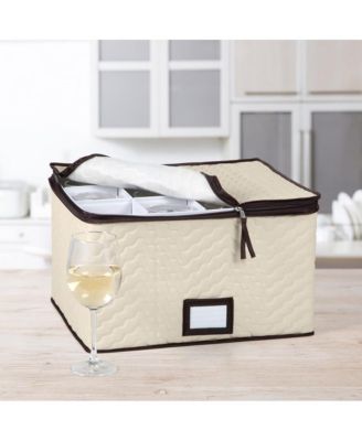 Quilted Microfiber Wine Glass Storage Box with Dividers
