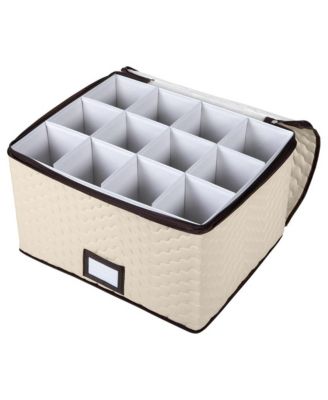 Quilted Microfiber Wine Glass Storage Box with Dividers
