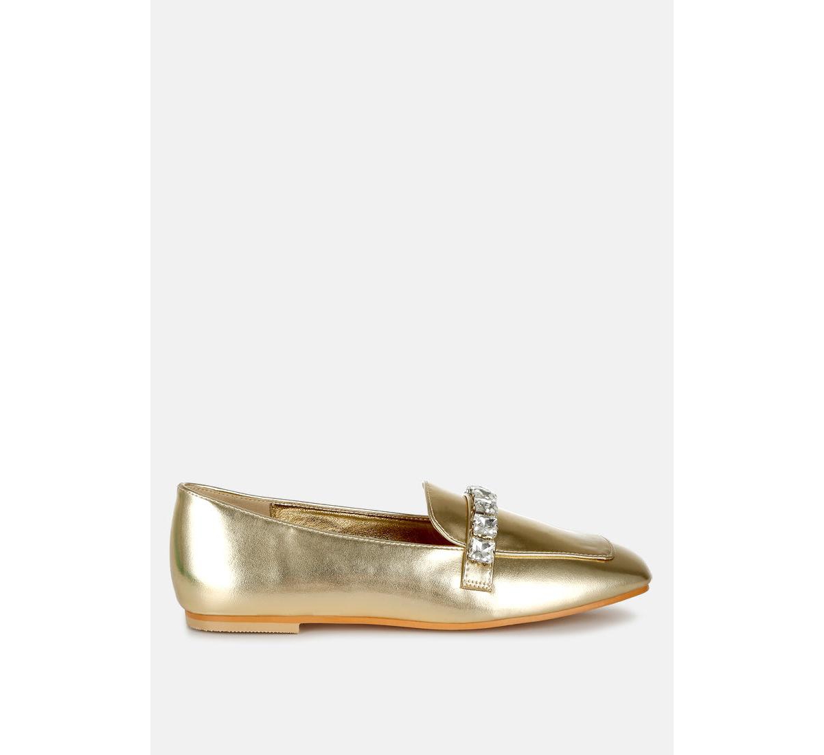 Rag & Co Celosia Metallic Diamante Strap Loafers
