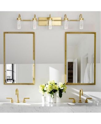 5 Light Brushed Gold Bathroom Light Fixtures, Vanity Lights Crystal Bubble Glass Dimmable 3 Color Temperatures Modern Bathroom Wall Sconce for Bathroom Hallway Kitchen Bedroom Living Room