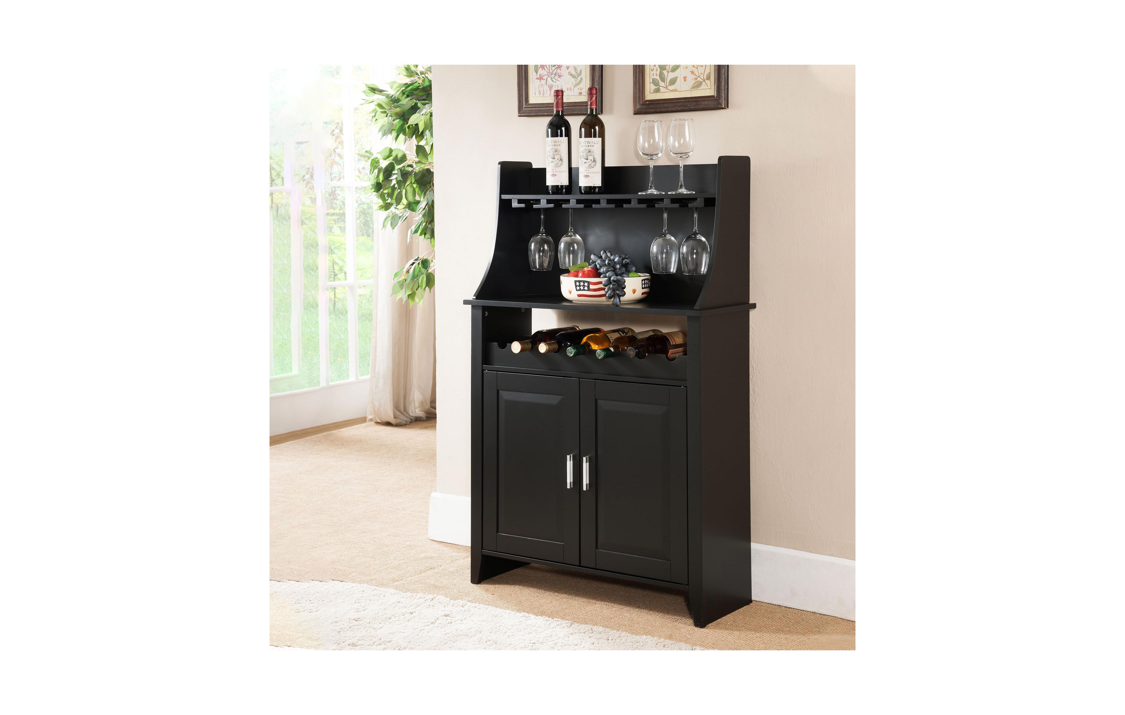Kings Brand Furniture Wood Wine Rack Buffet & Storage Cabinet (Black)