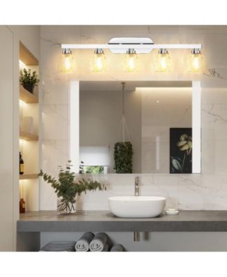 5 Light Bathroom Light Fixtures Chrome with Hammered Glass Shade, Vanity Lighting Fixtures Over Mirror Wall Mount E26 Socket for Hallway Kitchen Bedroom Living Room