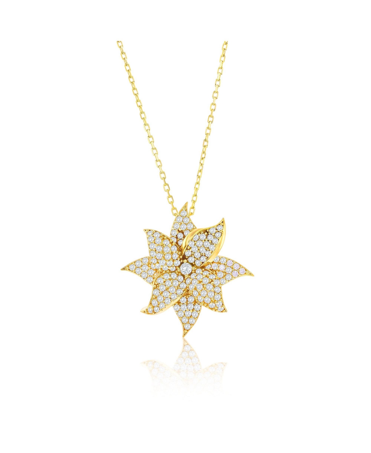 Suzy Levian Yellow Sterling Silver White Cubic Zirconia Large Pave Flower Pendant - White