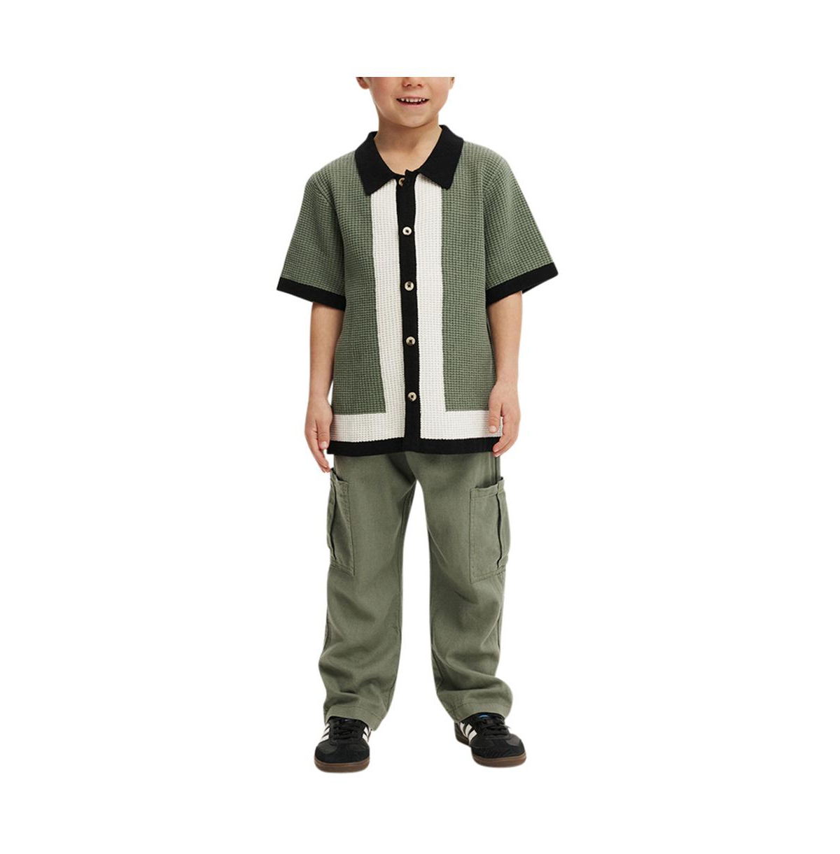 Cotton On Boys Knitted Short Sleeve Shirt -border stripe
